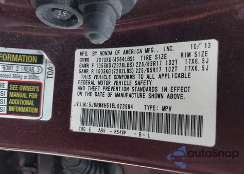 2014 Honda Cr-V Ex from USA, damaged, VIN 5J6RM4H51EL023984